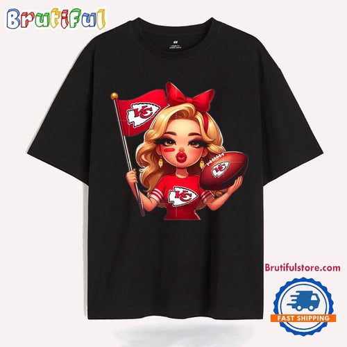 Girl Hold Flag Cheer Football Team Win Super Bowl Kansas City Chiefs T Shirt