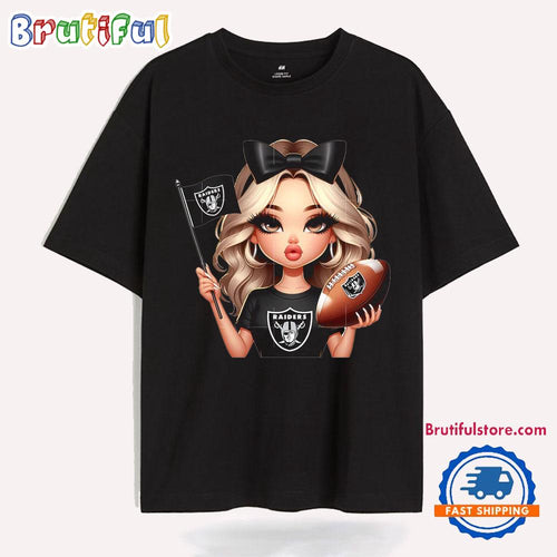 Girl Hold Flag Cheer Football Team Win Super Bowl Las Vegas Raiders T Shirt
