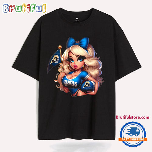 Girl Hold Flag Cheer Football Team Win Super Bowl Los Angeles Rams T Shirt