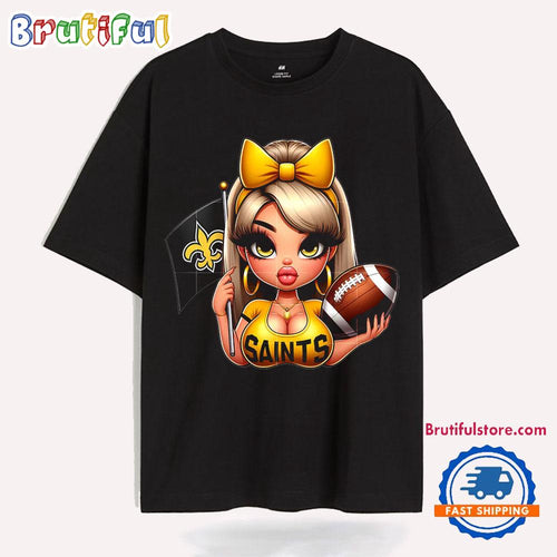 Girl Hold Flag Cheer Football Team Win Super Bowl New Orleans Saints T Shirt