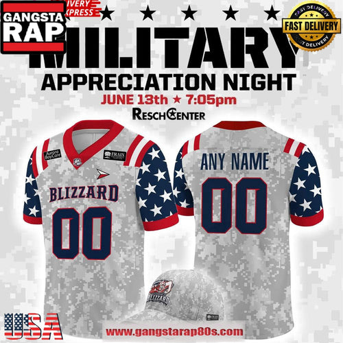Green Bay Blizzard Military Night 2025 Special Custom Name Number Football Jersey
