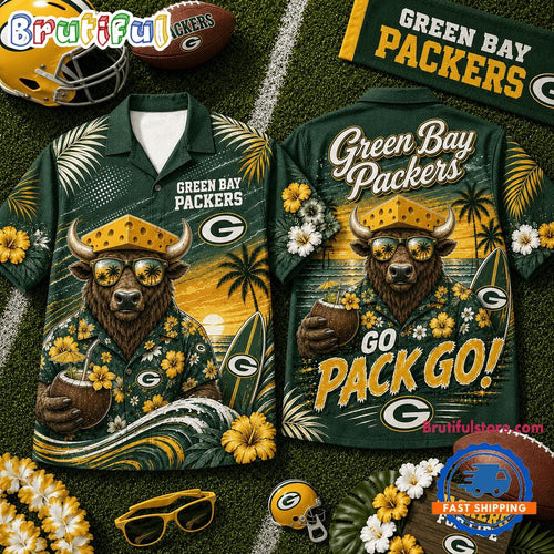 Green Bay Packers 2026 NFL Mascot Beach Vibes Summer Hawaiian Shirt