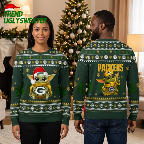 Green Bay Packers Baby Yoda Santa Hat Ugly Christmas Sweater