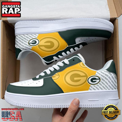 NFL Green Bay Packers Basic Pattern Football New Design Air Force 1 Running Sneakers Shoes