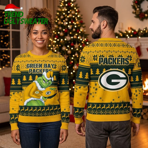 Green Bay Packers Grinch Holding Football Ugly Christmas Sweater