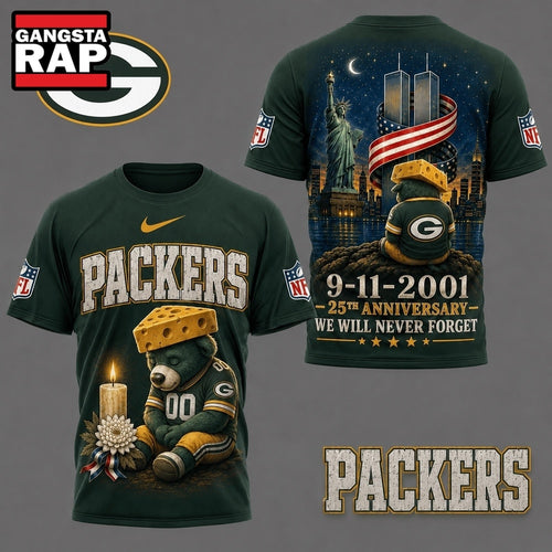Green Bay Packers NFL 9 11 25th Anniversary Never Forget Memorial 3D T Shirt, Football New Design Shirt