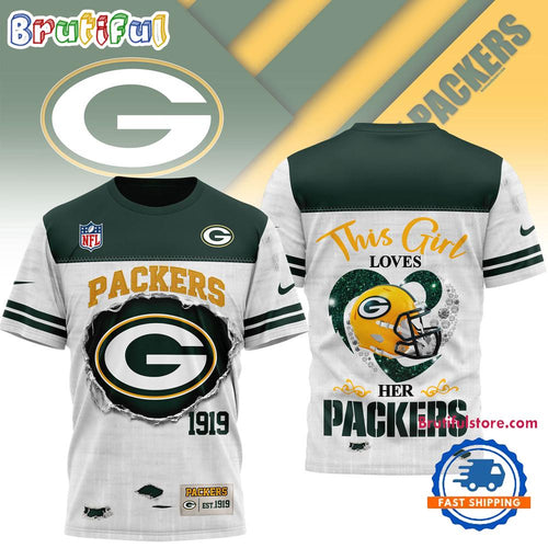 Green Bay Packers NFL Girl Heart & Helmet 3D Shirt