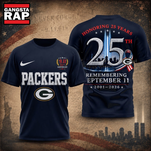 Green Bay Packers NFL Honoring 25 Years Remembering September 11 T Shirt, Football New Design Shirt