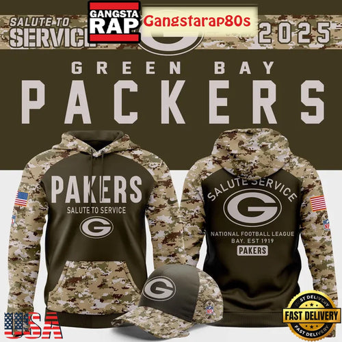 Green Bay Packers Nike Olive-Camo Salute to Service 2025 Hoodie