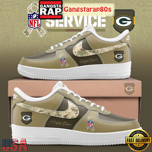 Green Bay Packers Salute To Service Limited Edition Custom Air Force 1 Sneakers Shoes