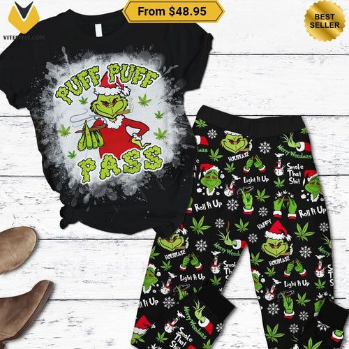 Grinch Puff Puff Pass Weed Pajamas Set