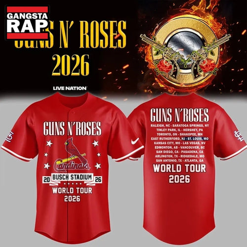 Guns N’ Roses x St. Louis Cardinals World Tour 2026 Red Baseball Jersey