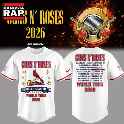Guns N’ Roses x St. Louis Cardinals World Tour 2026 White Baseball Jersey