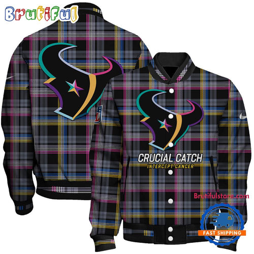 Houston Texans National Football League Crucial Catch Intercept Cancer Unisex Varsity Jacket