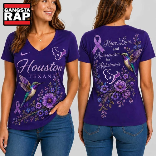 Houston Texans NFL Alzheimer’s Awareness Month V neck T Shirt