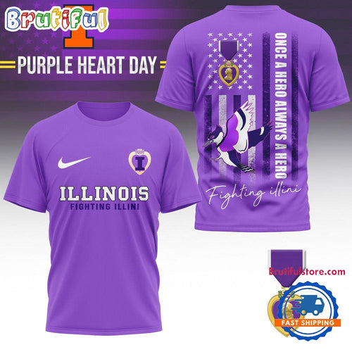 Illinois Fighting Illini NCAA National Purple Heart Day Unisex 3D Shirt