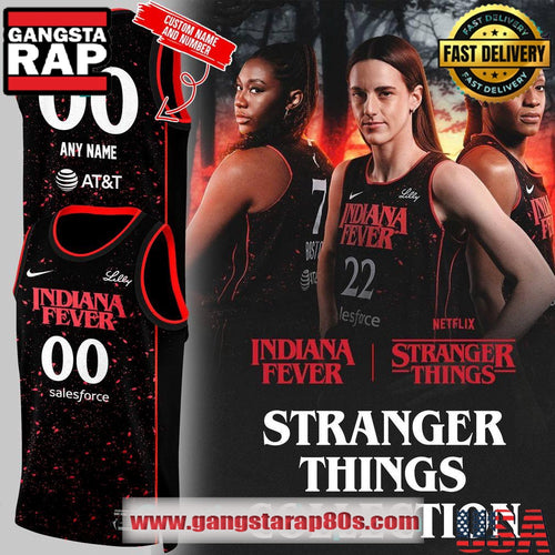 Indiana Fever x Stranger Things Rebel Swingman Limited Edition Black Basketball Jersey