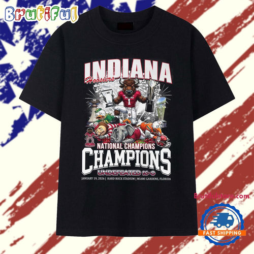 Indiana Hoosiers 2026 Football Undefeated 16-0 Perfect Season National Champions Mascot Vintage T Shirt