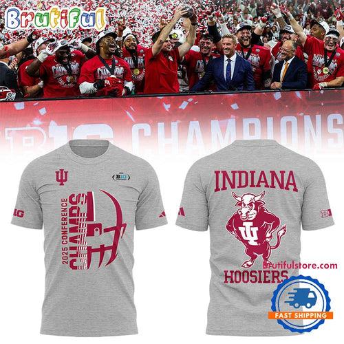 Indiana Hoosiers BIG10 Champions 2025 Mascot White T Shirt