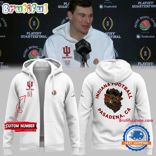 Indiana Hoosiers Football 2025 Rose Bowl White Uniform Zip Hoodie