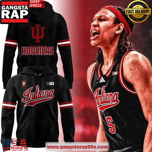 Indiana Hoosiers Men’s Basketball 2025 Black All Over Print Hoodie