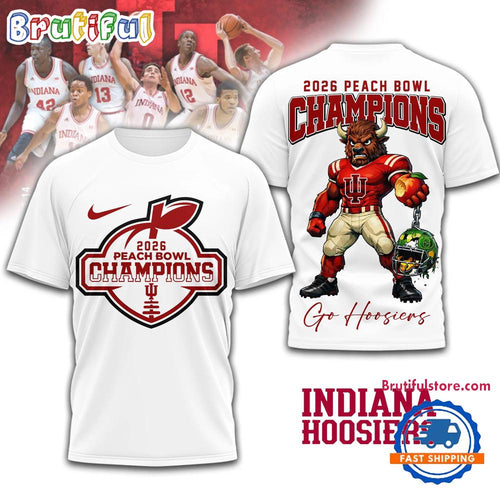 Indiana Hoosiers NCAA 2026 Peach Bowl Champions White Design 3D Shirt