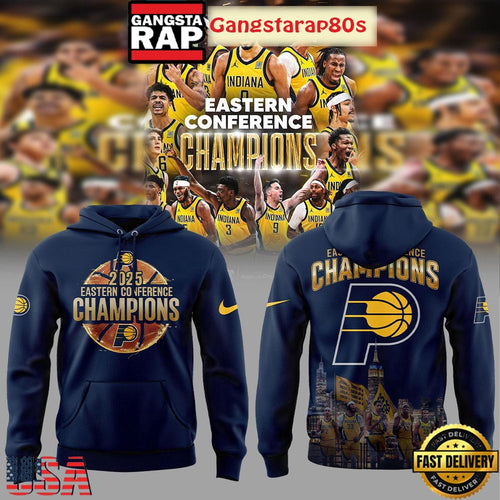 Indiana Pacers 2025 Eastern Conference Champions Blue All Over Print T-Shirt Hoodie