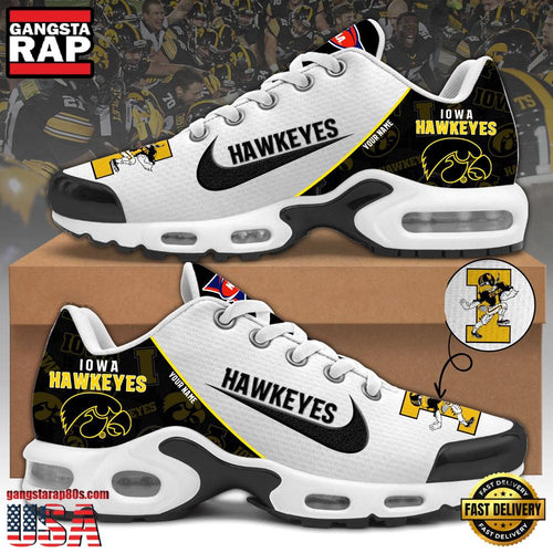NCAA Custom Name Iowa Hawkeyes Football Mascot Symbol Air Max Plus Shoes Running Sneakers