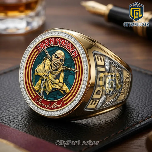 Iron Maiden Piece of Mind Gold Engraved Ring - Var