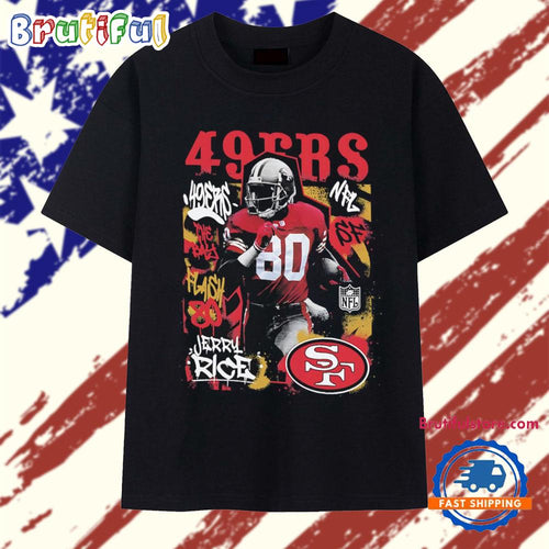 Jerry Rice San Francisco NFL Star Player graffiti style T Shirt