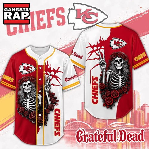 Kansas City Chiefs NFL Game Day Grateful Dead Baseball Jersey Shirt