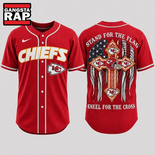 Kansas City Chiefs NFL Stand For The Flag Kneel For The Cross Baseball Jersey Shirt