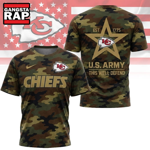 Kansas City Chiefs NFL Veterans US Army Camo New Design 3D Shirt , Football New Design Shirt