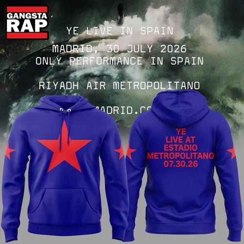 Kanye West 2026 Ye Live Concert Tour SPAIN MADRID Blue Hoodie , Music Trending 3D Shirt