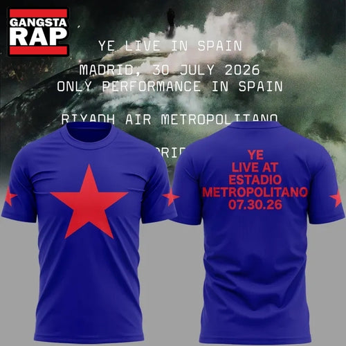 Kanye West 2026 Ye Live Concert Tour SPAIN MADRID Blue T Shirt , Music Trending 3D Shirt