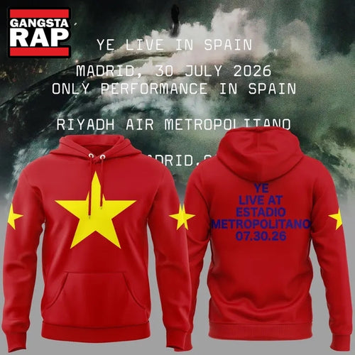 Kanye West 2026 Ye Live Concert Tour SPAIN MADRID Red Hoodie , Music Trending 3D Shirt