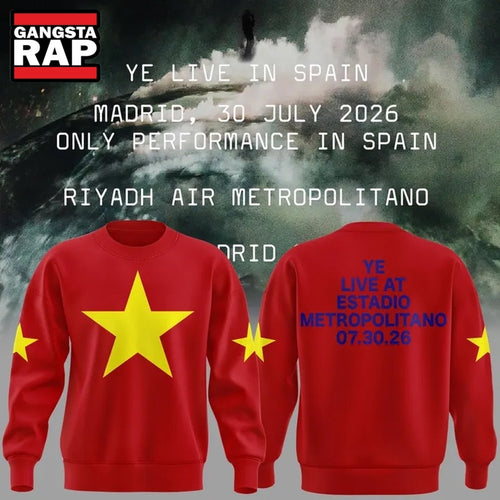 Kanye West 2026 Ye Live Concert Tour SPAIN MADRID Red Sweatshirt , Music Trending 3D Shirt