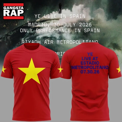 Kanye West 2026 Ye Live Concert Tour SPAIN MADRID Red T Shirt , Music Trending 3D Shirt