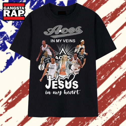 Las Vegas Aces In My Veins Jesus In My Heart Signatures WNBA 2026 T Shirt