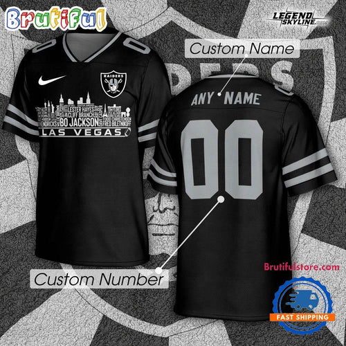Las Vegas Raiders Football Greatest Of All Time Team Legends Las Vegas City Skyline Jersey Shirt
