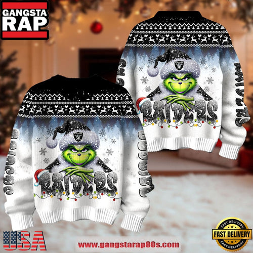 Las Vegas Raiders NFL x The Grinch 2025 Edition Ugly Christmas Sweater