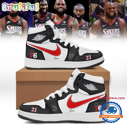 LeBron James Philadelphia 76ers Limited Edition Signature Black Air Jordan 1 Hightop Shoes
