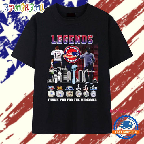 Legends New England Patriots Tom Brady and Bill Belichick commemorative signatures T Shirt