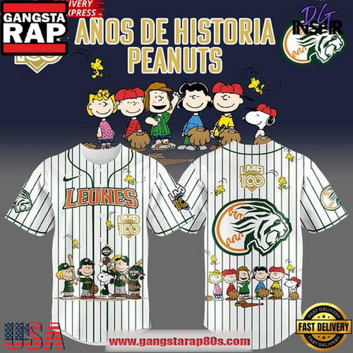 Leones Peanuts 100 Years LMB Edition Baseball Jersey Shirt
