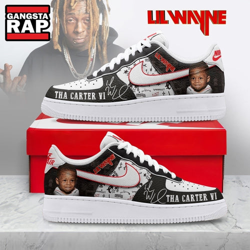 Lil Wayne Tha Carter VI Black & Red Hip Hop Graphic Air Force 1 Shoes Sneakers, Music Air Force 1 Shoes