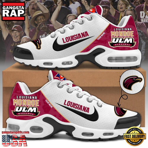 NCAA Custom Name Louisiana Monroe Warhawks Football Mascot Symbol Air Max Plus Shoes Running Sneakers