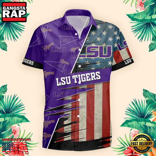 NFL LSU Tigers US Flag Pattern Hawaiian Shirt
