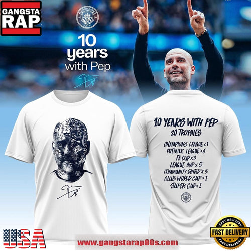 Manchester City 2026 Thank You Pep Guardiola For 10 Years New Design T-Shirt
