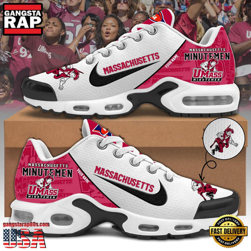 NCAA Custom Name Massachusetts Minutemen Football Mascot Symbol Air Max Plus Shoes Running Sneakers