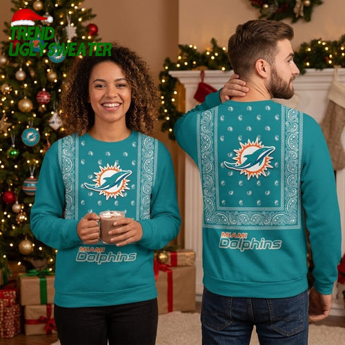 Miami Dolphins Bandana Pattern Ugly Christmas Sweater
